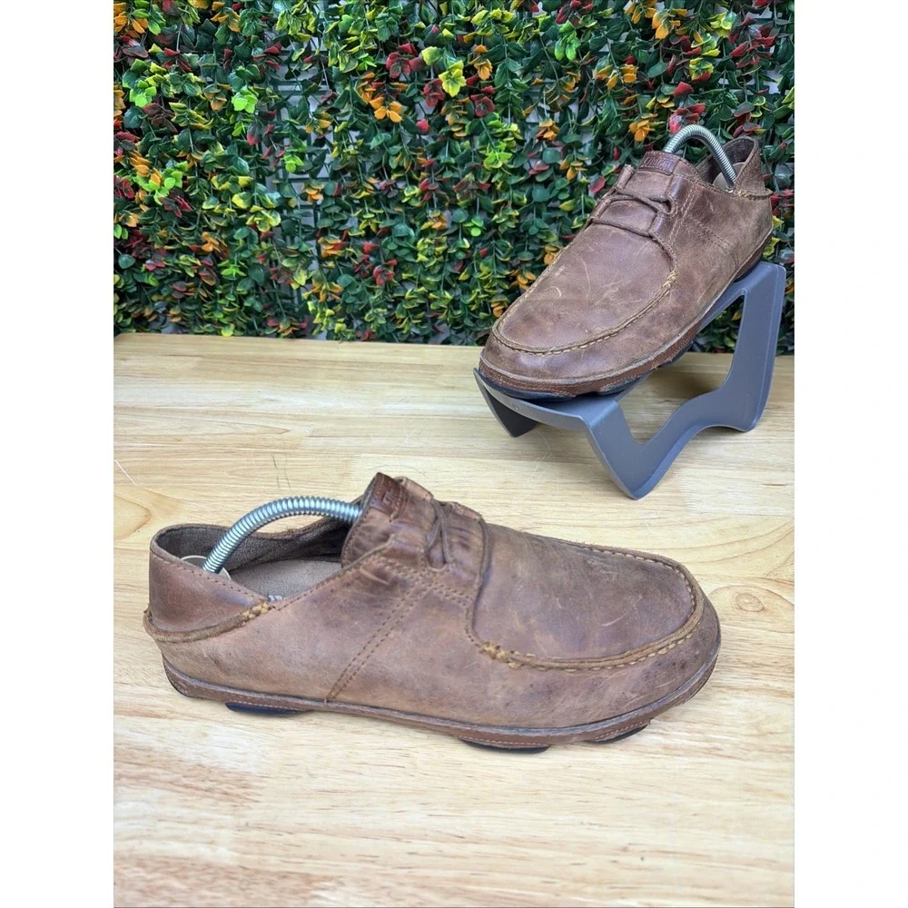 OluKai Ohana Li'lli Lace Up Nubuck‎ Brown Leather Shoes 10171-9B33 Mens 9